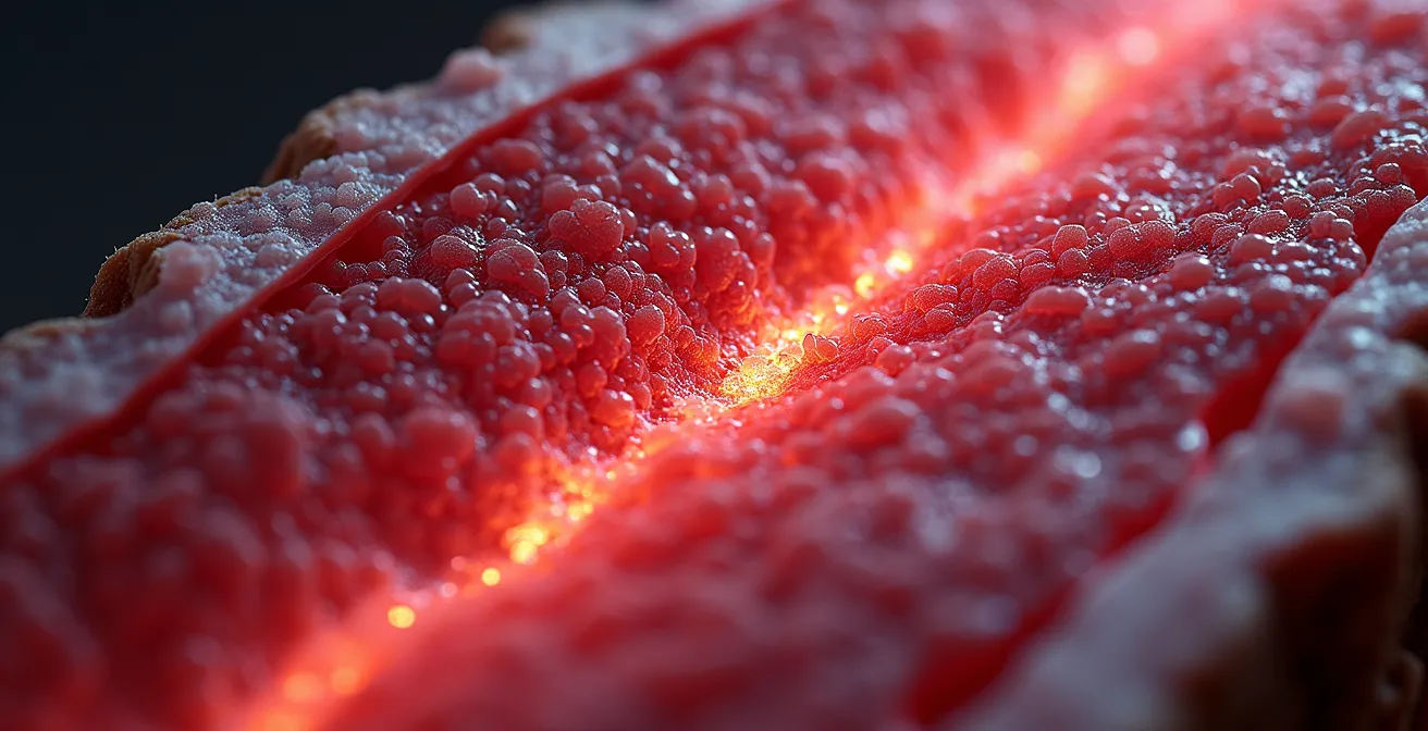 Vista microscópica de mitocondrias activas durante ejercicio aeróbico