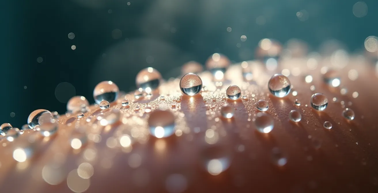 Persona bajo ducha de agua fría con vapor visible por contraste térmico
