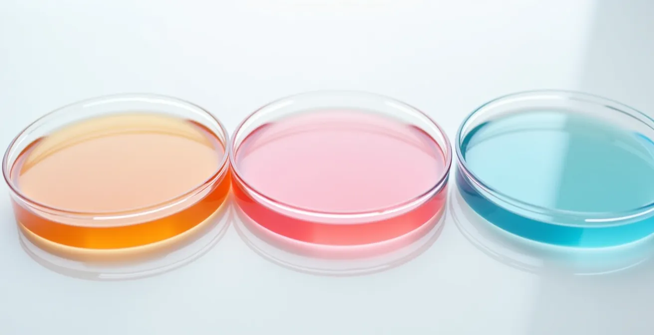 Gradiente de color mostrando la transición del pH ácido al neutro en texturas líquidas