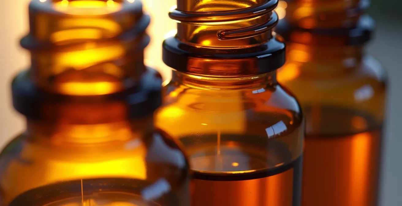 Comparación de etiquetas de aceites esenciales mostrando diferencias de calidad