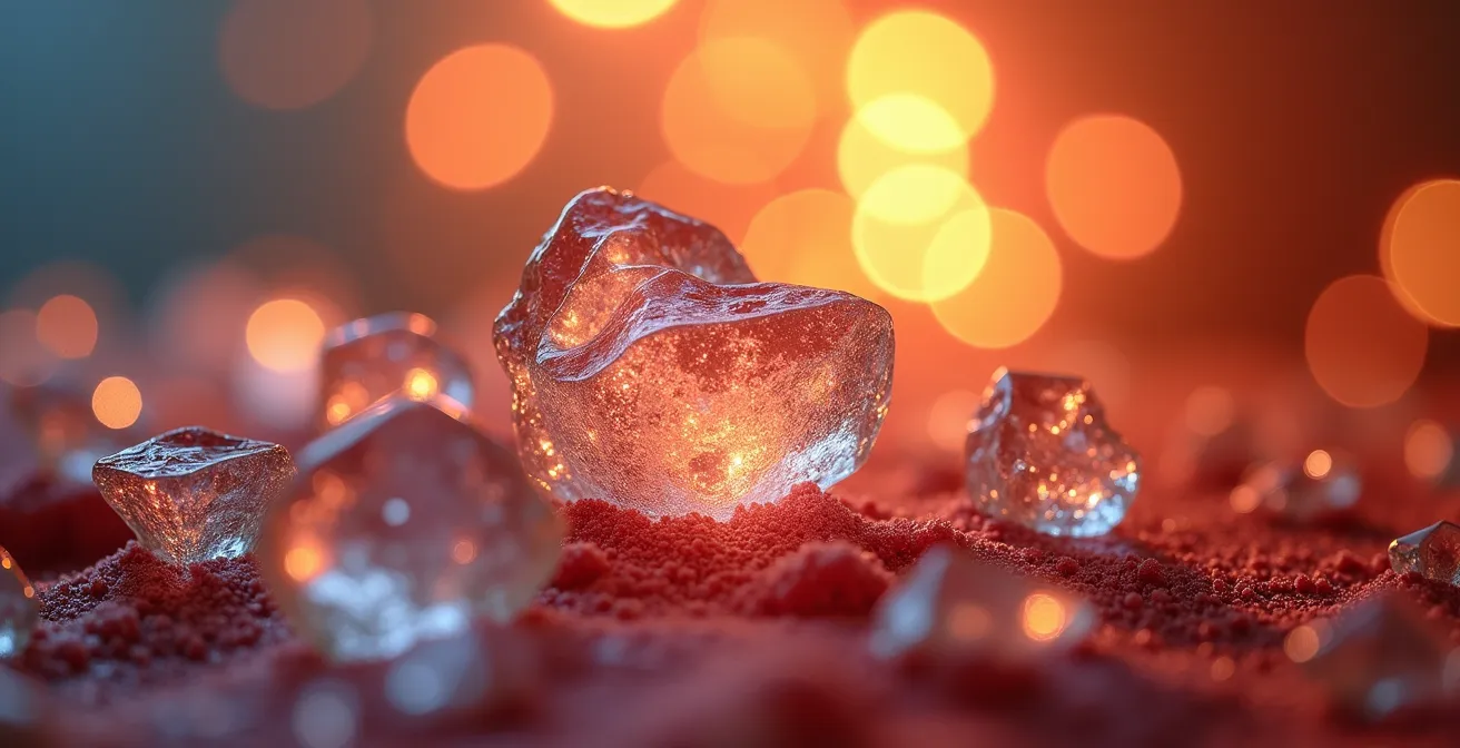 Ilustración microscópica de células inmunitarias y moléculas de glucosa