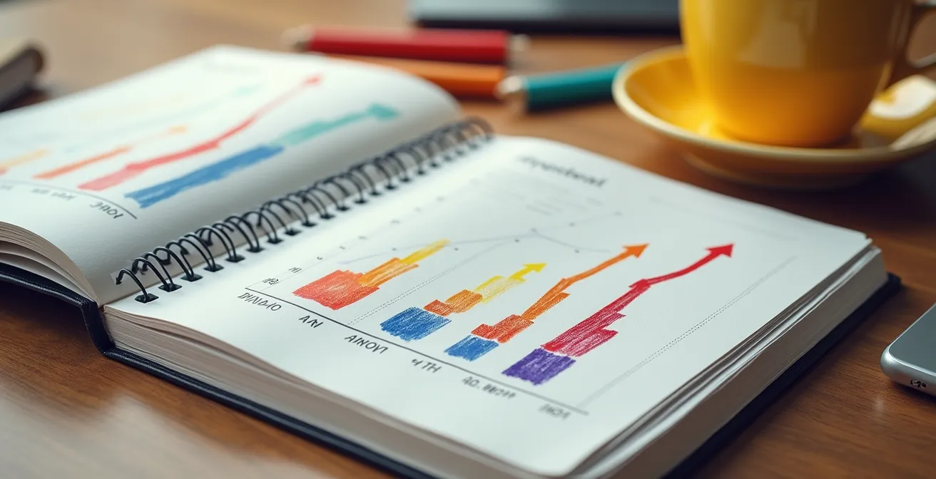 Cuaderno de registro de ejercicio mostrando gráficos de progreso sin números de peso