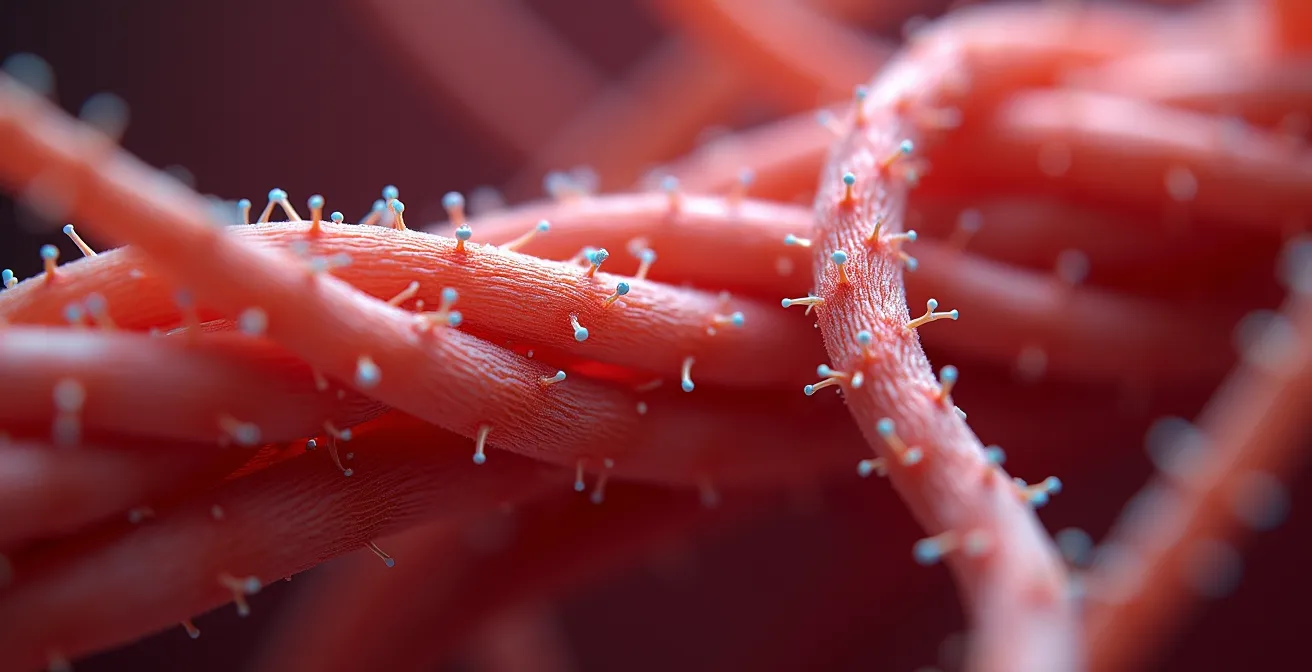 Vista anatómica del músculo psoas en estado de tensión durante situación de estrés