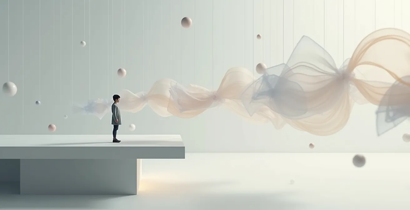 Metáfora visual del andén mental observando pensamientos como trenes que pasan