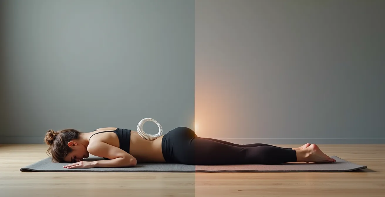 Comparación visual de la posición neutra de columna versus imprint en ejercicio de Pilates