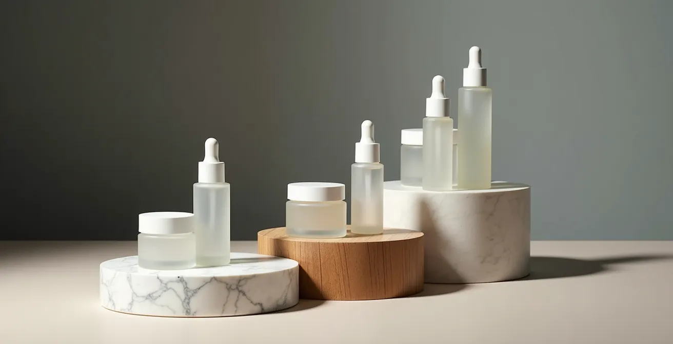 Comparación visual de productos cosméticos organizados por categoría de inversión